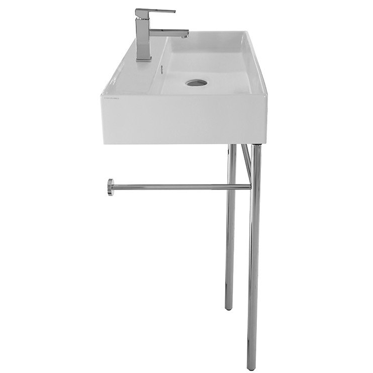 Scarabeo By Nameeks Teorema 18'' White Ceramic Rectangular Bathroom Sink with Overflow, Single Hole