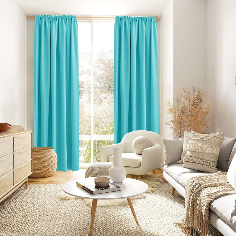 Cormican 100% Linen Blackout Curtain Pair, 52" W x 96" L, Turquiose