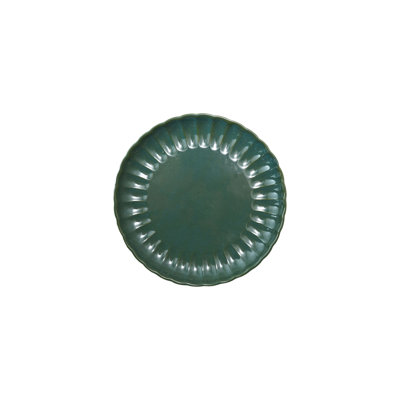 Round Stoneware Fluted Plate With Reactive Glaze