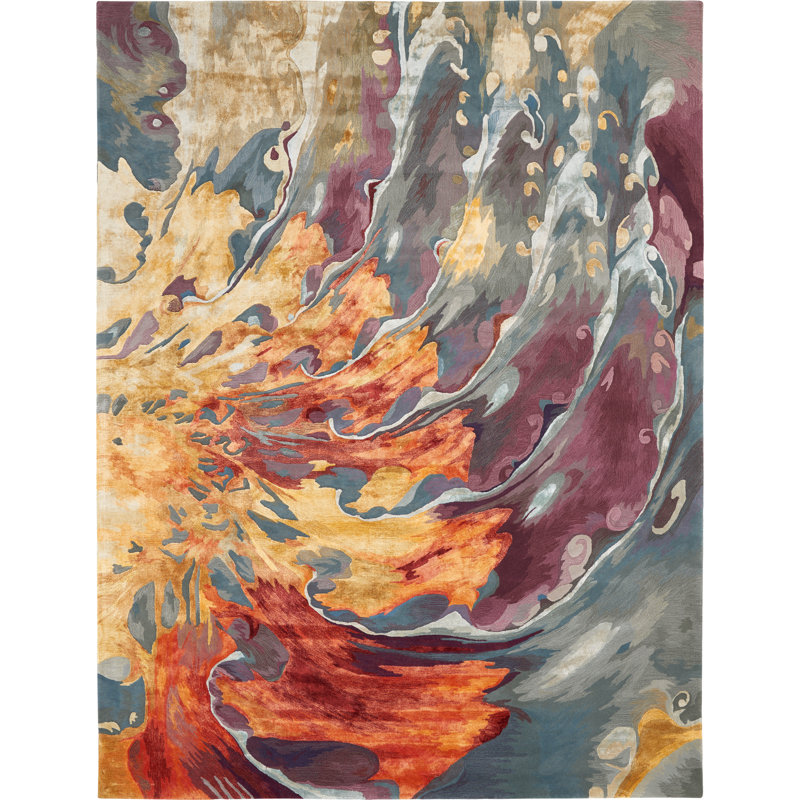 Tapis orange moderne fait à la main Versailles, Rectangle de 2 pi x 3 pi