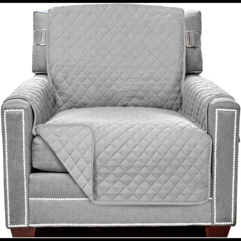 Box Cushion Wingback Slipcover, 14" H x 23" W x 22" D, Light Gray/Light Gray Microfiber