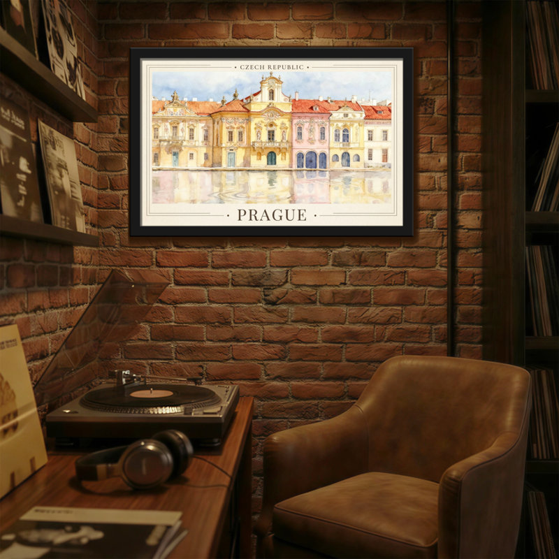 «Scenic & Cityscapes», château de Prague, aquarelle, architecture, réflexions, reproduction d'art européenne
