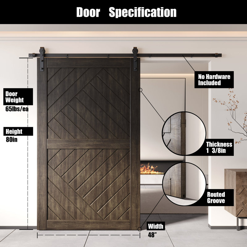 Porte de grange en bois de pin fini ébène et non assemblé Homacer Design géométrique (usage intérieur seulement)