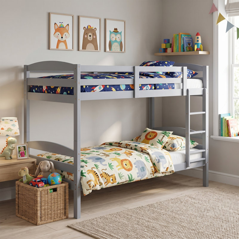 Lit superposé simple au-dessus de simple Jillynn, pour enfants, Gris