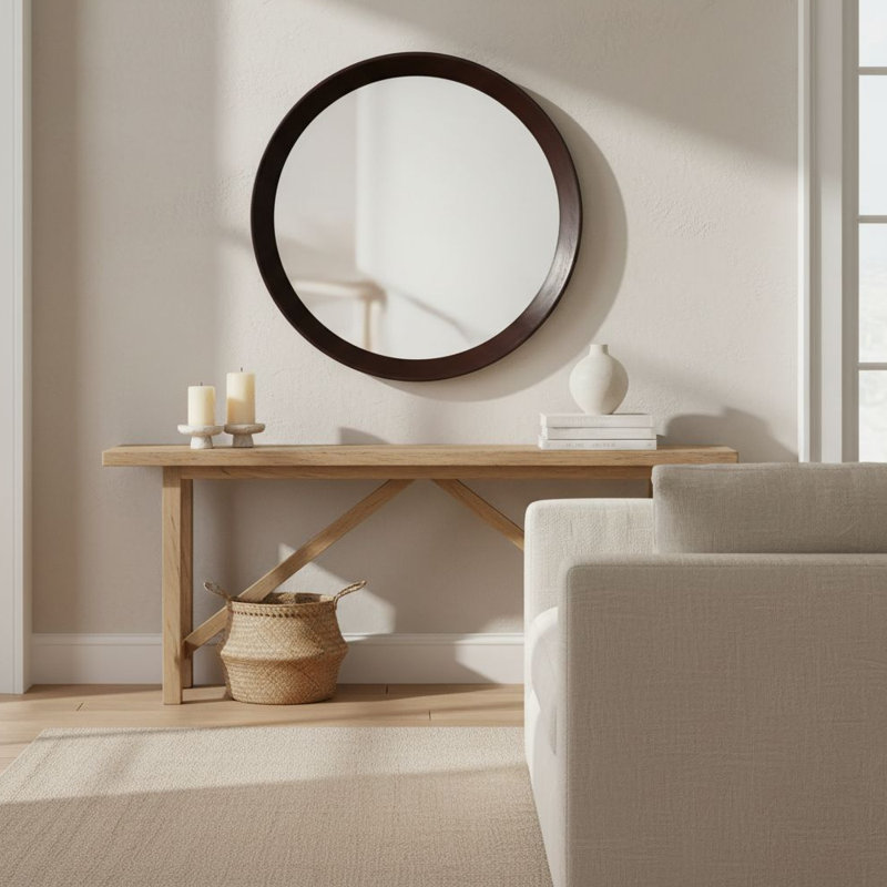 Miroir mural rond en bois 17,5 po, miroir mural en bois