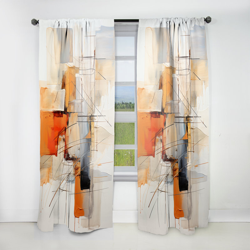 Expressionnisme abstrait orange et gris - rideau en velours moderne - obscurcissant - 1 panneau, L 52 po x L 84 po