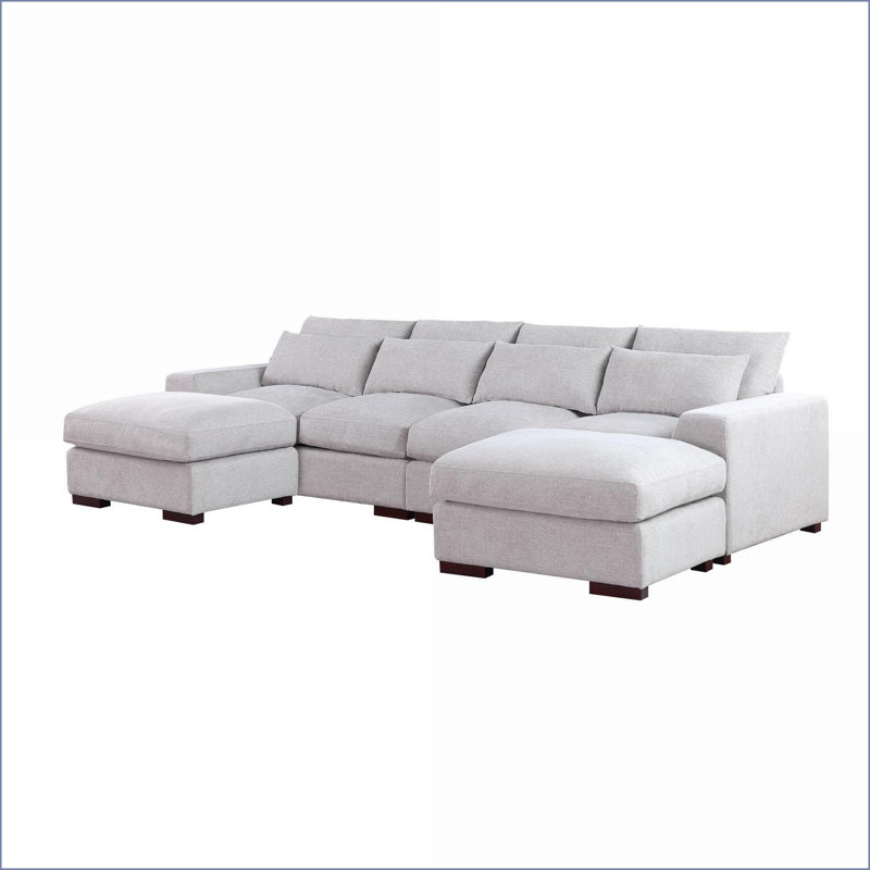Canapés modulaires, modulaire en mélange de lin avec 2 repose-pieds Glam | Gris clair | Lin