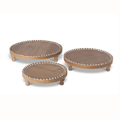 3 - Piece Wood Beaded Round Serving Trays