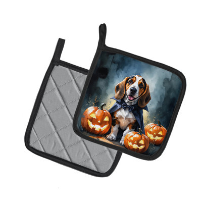 Basset Hound Puppy Halloween Pair of Pot Holders