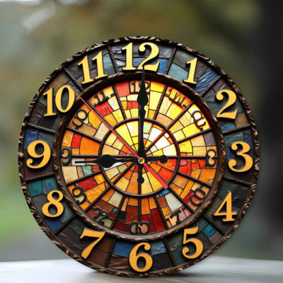 Horloge murale 10 po en MDF rond avec mouvement à quartz silencieux et crochet sans perceuse (piles AA non incluses)