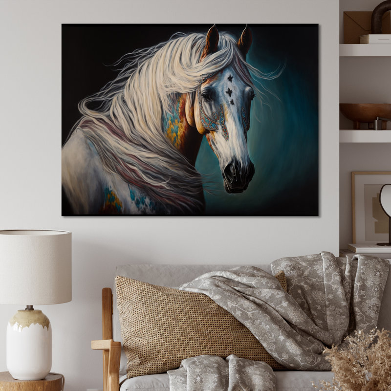 Cheval indien avec crinière colorée III - décoration murale moderne en métal, H 12 po x l 20 po