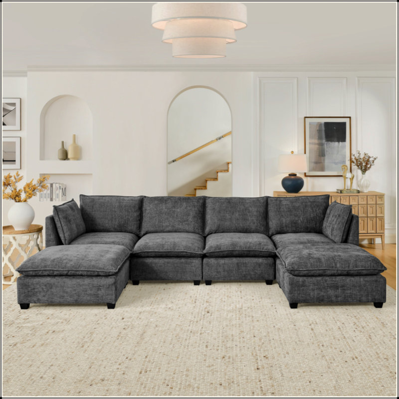 Canapé modulaire Comfy Cloud Couch 4 places avec 2 repose-pieds, canapé-lit en chenille et siège profond avec coussins décoratifs pour le salon
