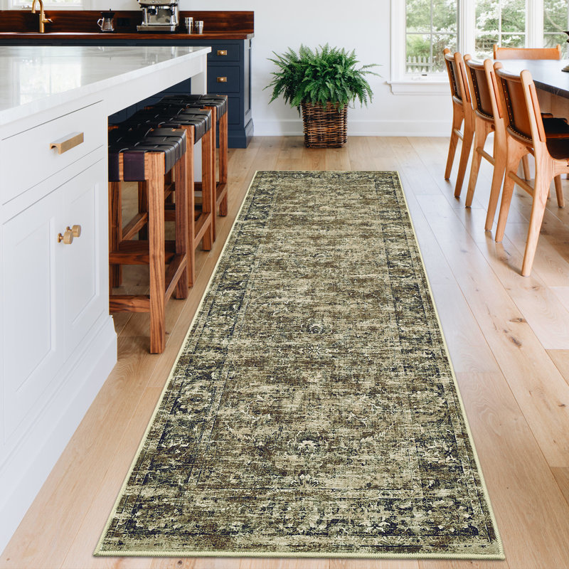  Washable Rugs for Living Room, Non Slip Low Pile Vintage Area Rugs for Bedroom, Stain Resistant Contemporary Foldable Neutral Soft Carpet, Indoor Distressed Floor Mats