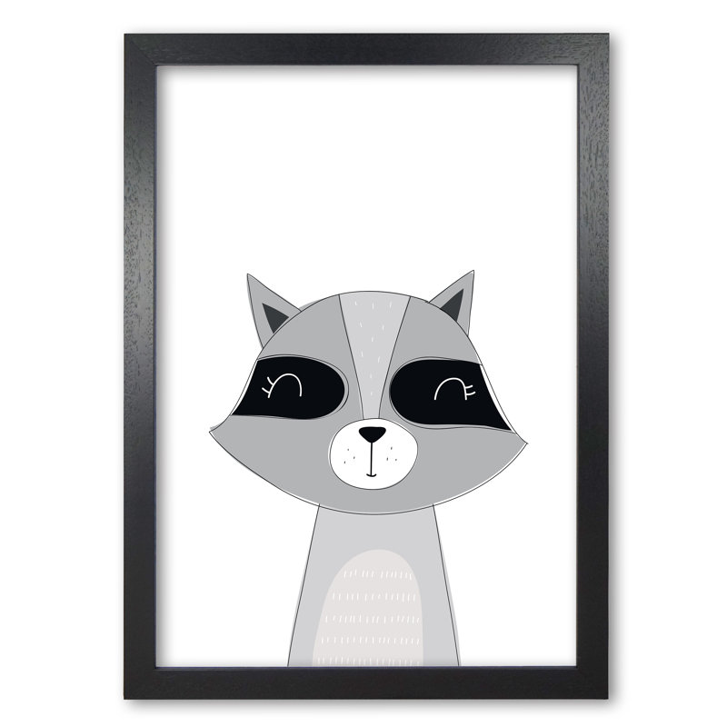 Scandi Raccoon - Painting, 30 cm H x 21 cm W x 5 cm D, Black Grain Frame