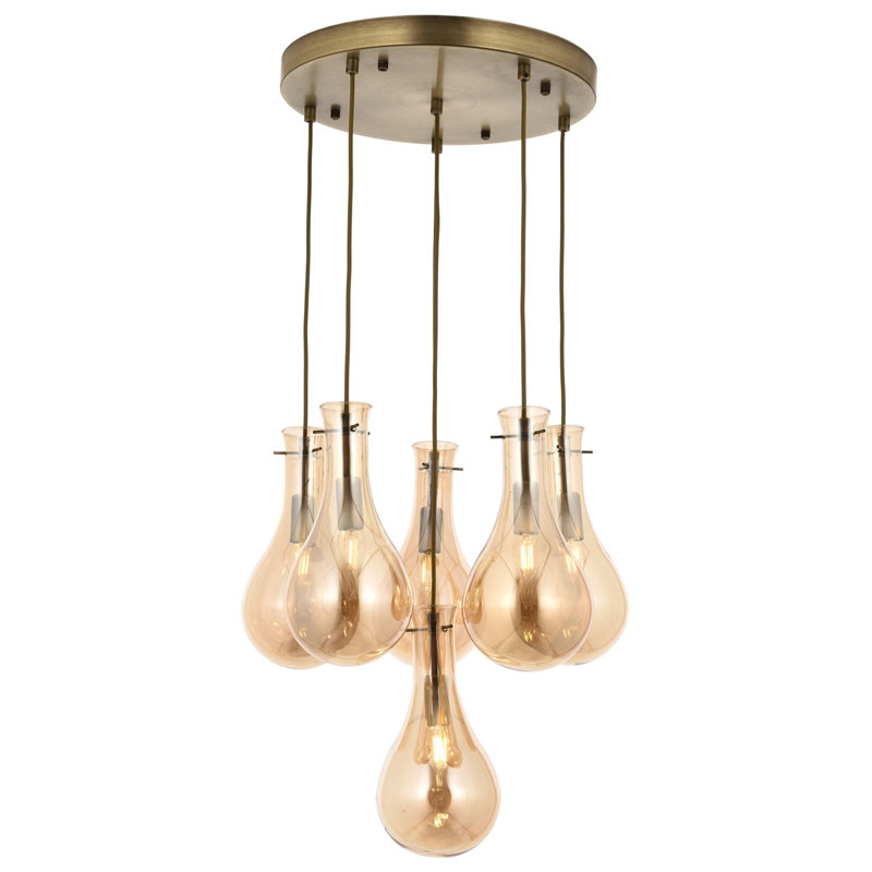 Luminaire suspendu en grappe à 6 lumières, Or, Ambre