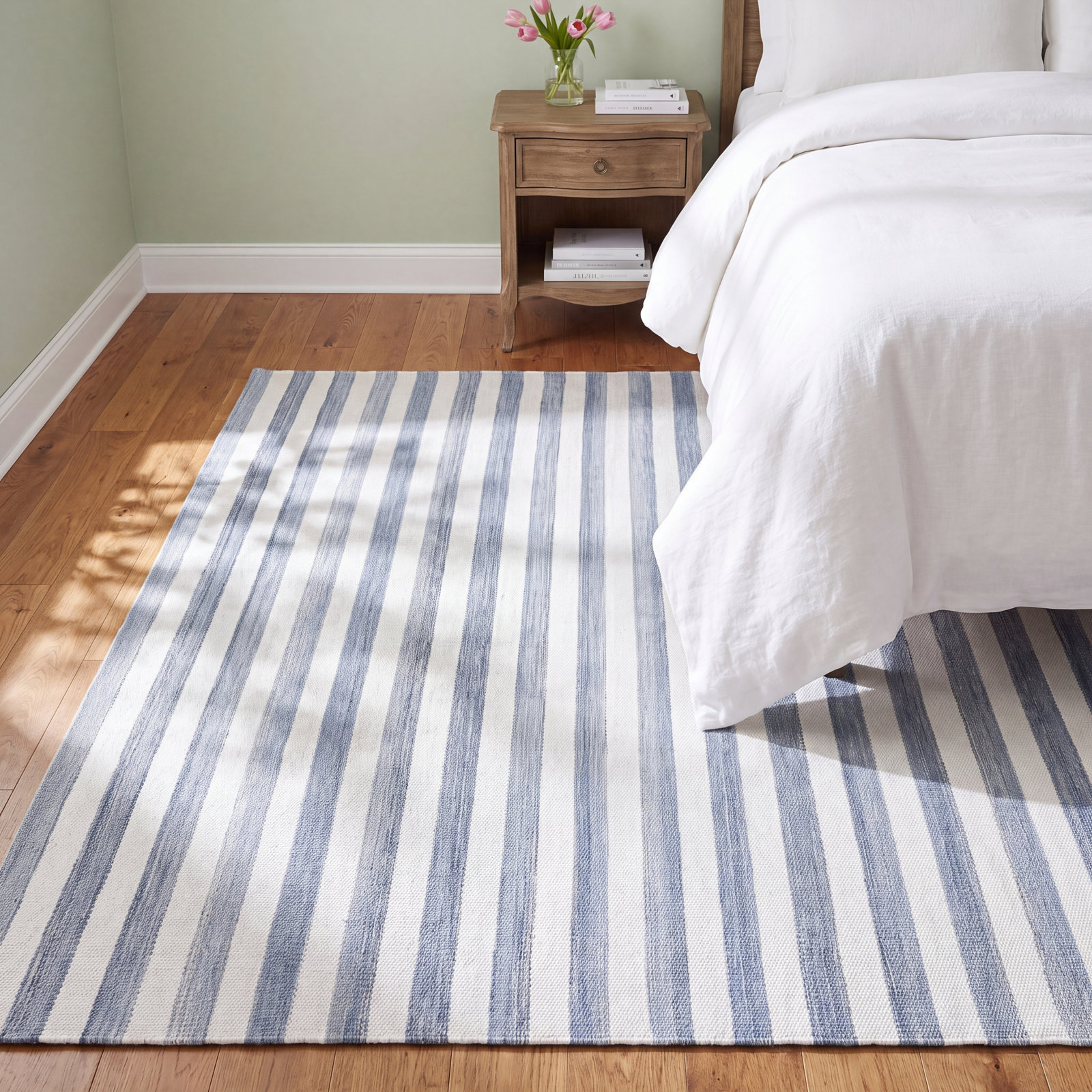 Rockaway Blue Hand-Woven Striped Outdoor Rug, 5' X 8'