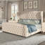 Grand lit ajustable DuJuan H 50,8 po avec garniture cloutée et tête de lit capitonnée, crème-934821841-934821845