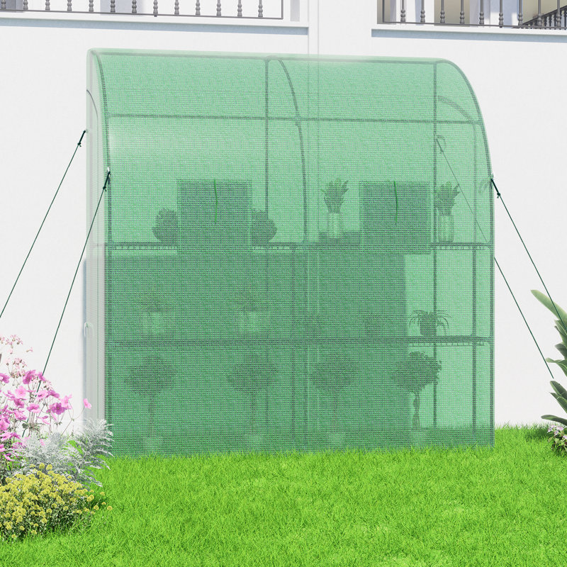 2x1x2m Lean to Greenhouse with Shelves, Green