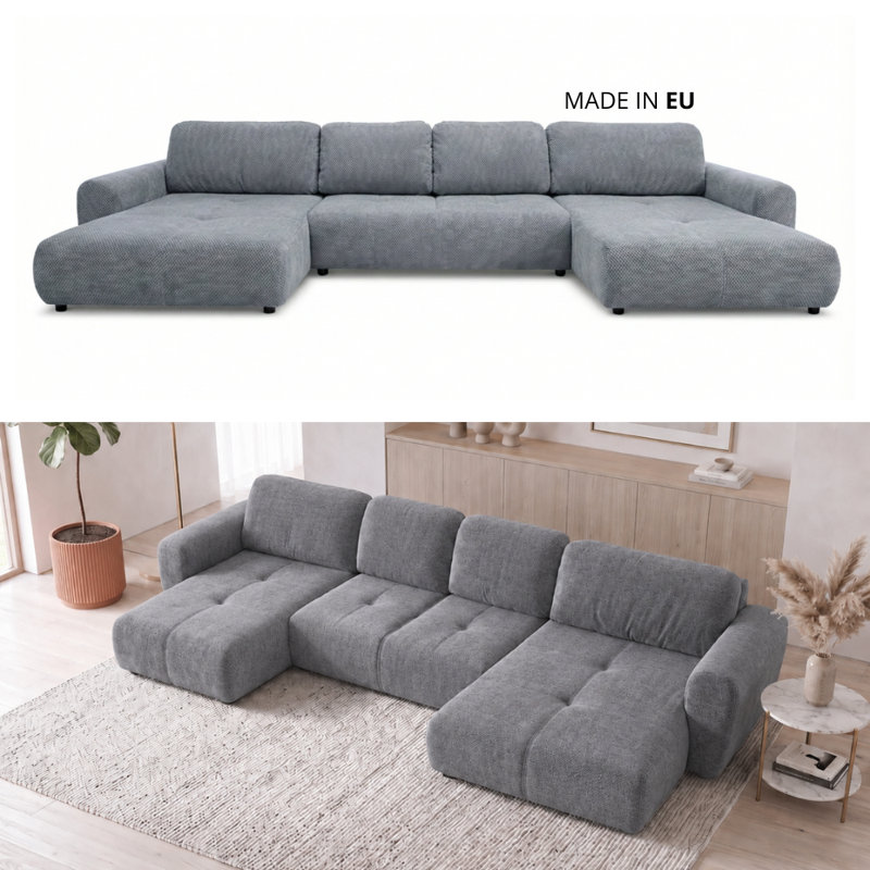 Bingo U-Shaped 6 Seater Sofa Bed, Grey POP 14