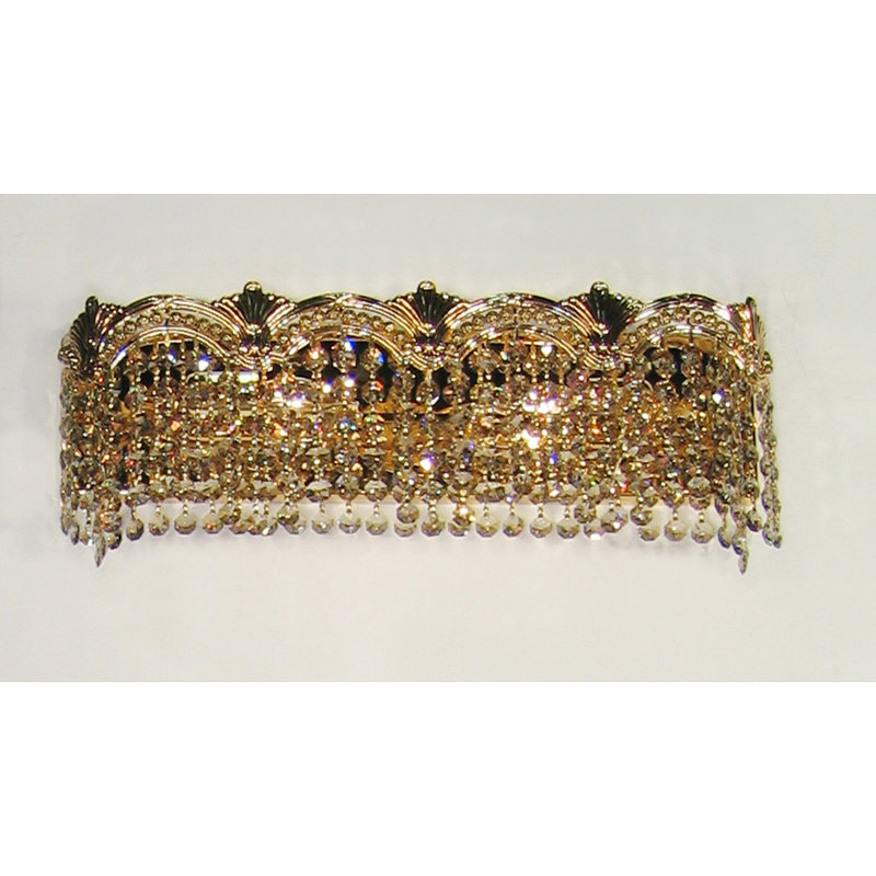 Barre d’éclairage de salle de bain 2 lumières Exum, Plaqué en or 24 carats, Teck doré Crystalique