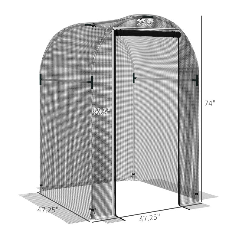Galvanized Steel Crop Cage, Plant Protection Tent With Zippered Door, 4' X 4', Black, 3.9' W x 3.9' D, Black