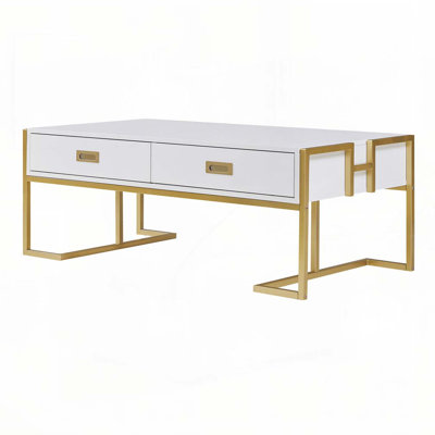 Rectangular Coffee Table with 4 Drawers and Gold Base
