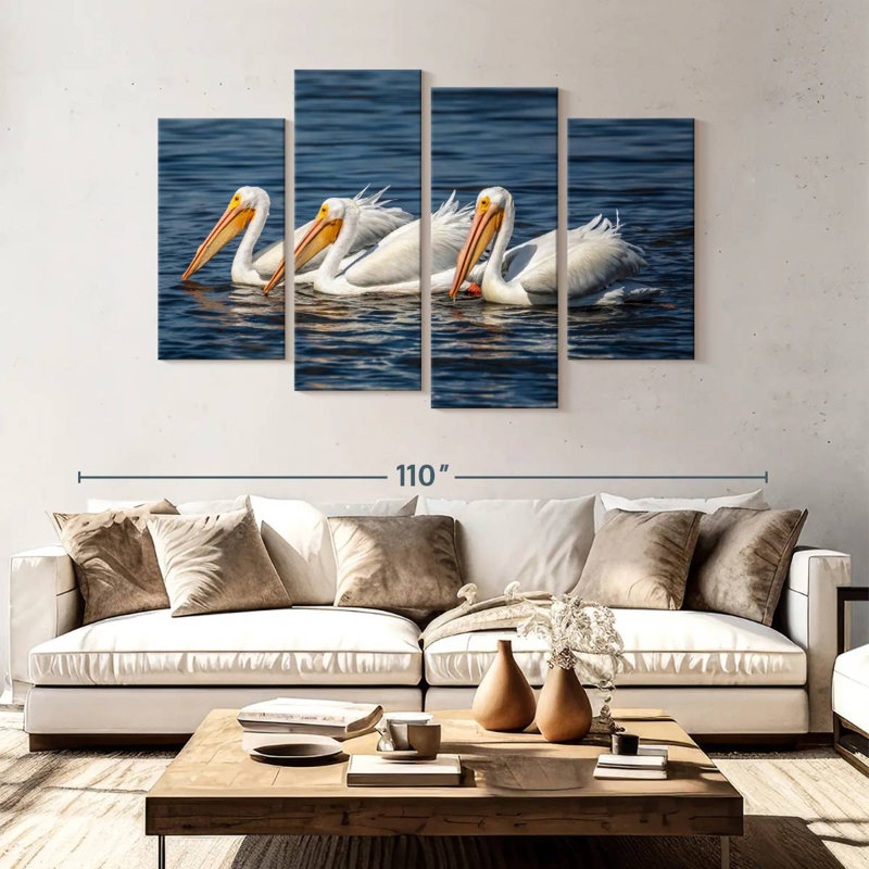 Bramic Ding Darling White Pelicans, H 54 po x l 84 po