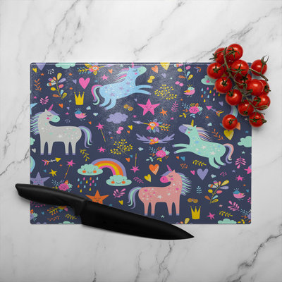 unicorns on Designer Glass Chopping Board