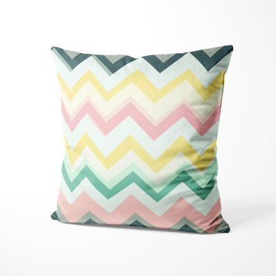 French Country Decorative Cushion - Seasonal Pink And Green Spring Chevron Printed Throw Pillow