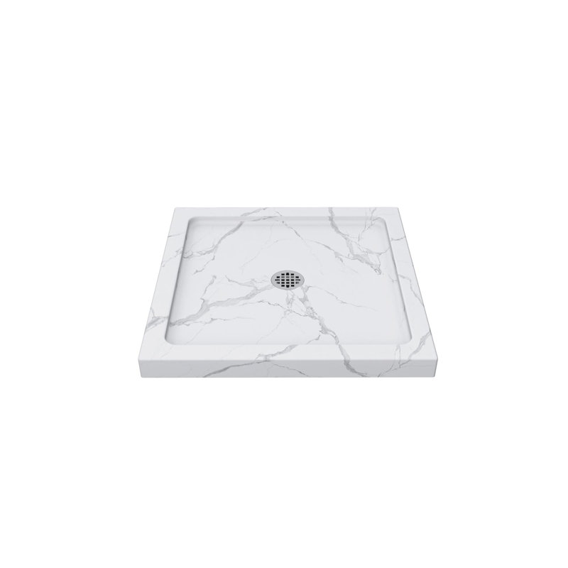 Base de douche 32 po x 32 po à motif de marbre mat, base en acrylique antidérapant avec brides détachables, certifiée cUPC