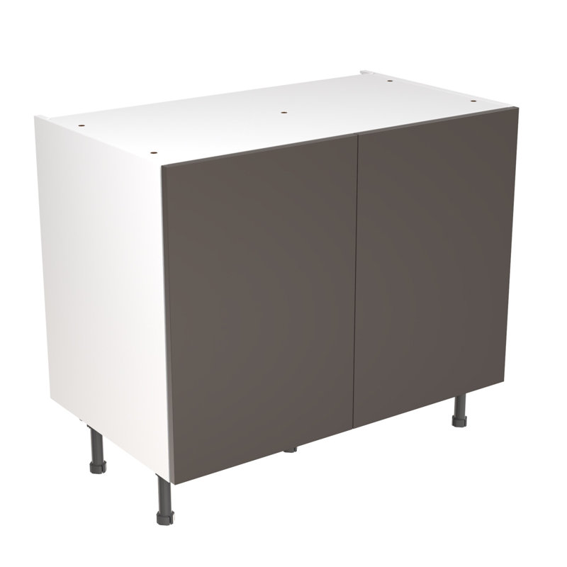 Kitchen Kit Flatpack Slab Gloss Base Unit, 87cm H x 100cm W x 57cm D, Graphite
