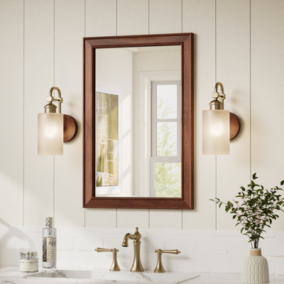 Rectangle Wall Mirror Bathroom Vanity Mirror with Solid Wood Frame, Tempered Glass