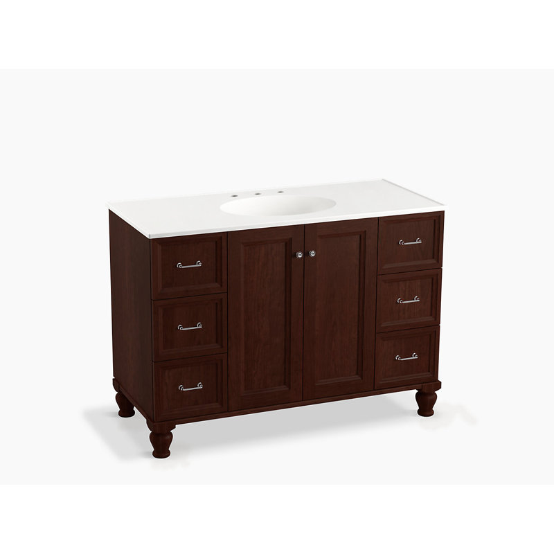 Base de meuble-lavabo 48 po Damask® Works avec pieds de meuble, 2 portes et 6 tiroirs, Blanc lin