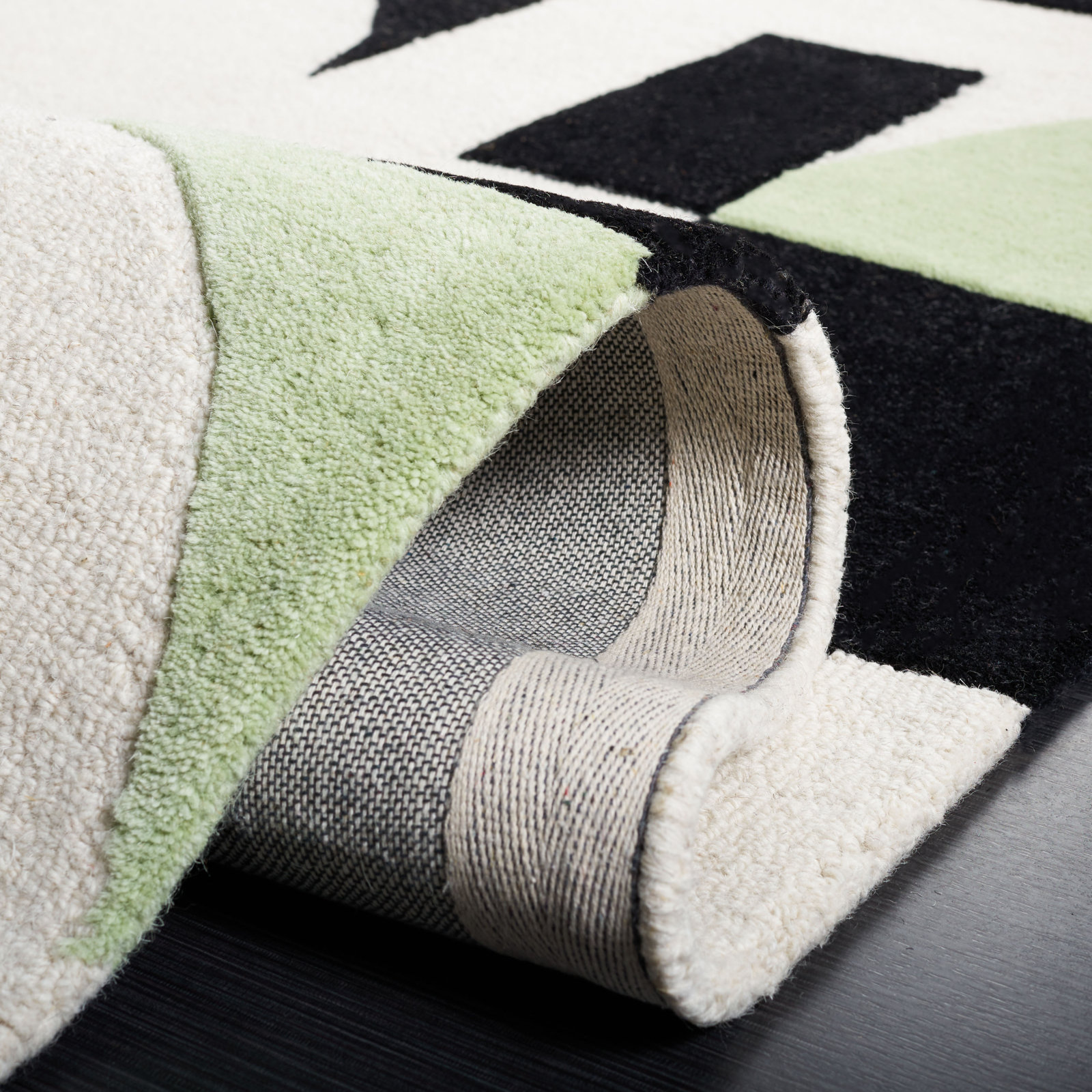 Felipe Green Black White Hand-Tufted Wool Rug, Square 6'