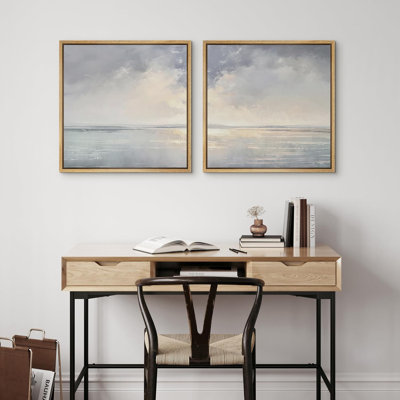 «Sunrise Over Ocean Calm Seascape Coastal Beach Decor», ensemble de 2 reproductions d'art sur toile encadrées