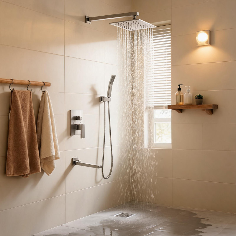 Système de douche à pluie en nickel brossé 10 pouces avec buses en silicone autonettoyantes