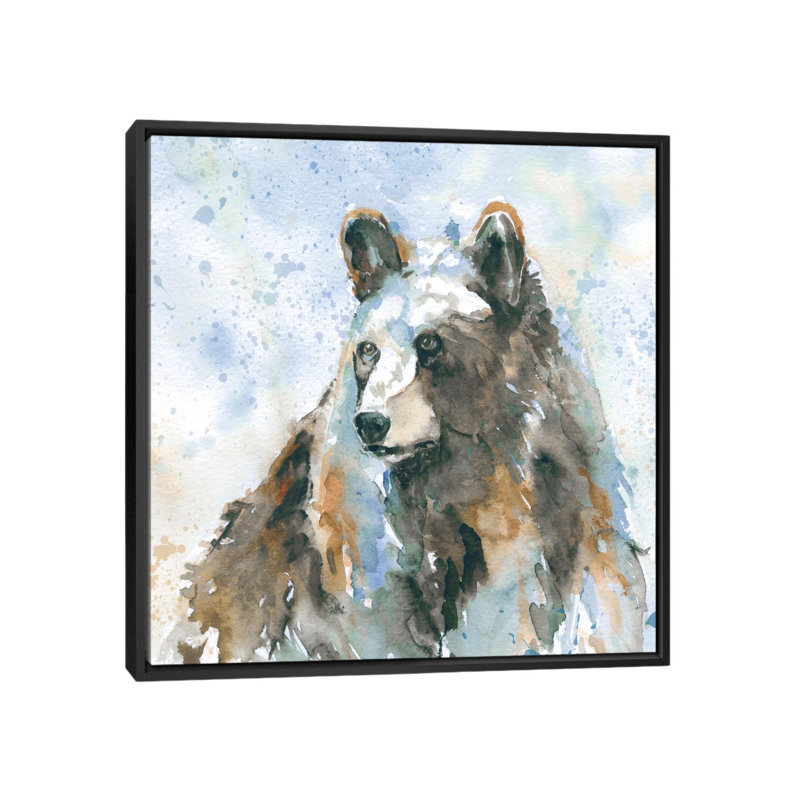 « black bear on blue » par carol robinson, reproduction d’art sur toile tendue, H 18 po x l 18 po x P 1,5 po, Pas de tapis