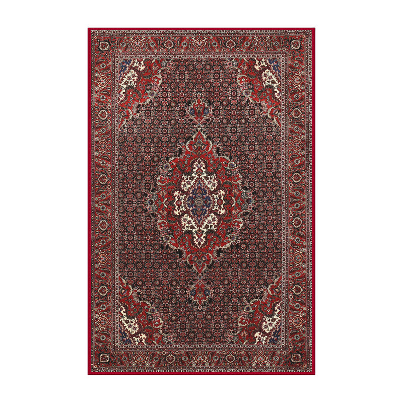 Tapis brun/rouge foncé/noir traditionnel Akaki, Rectangle 7 pi x 9 pi