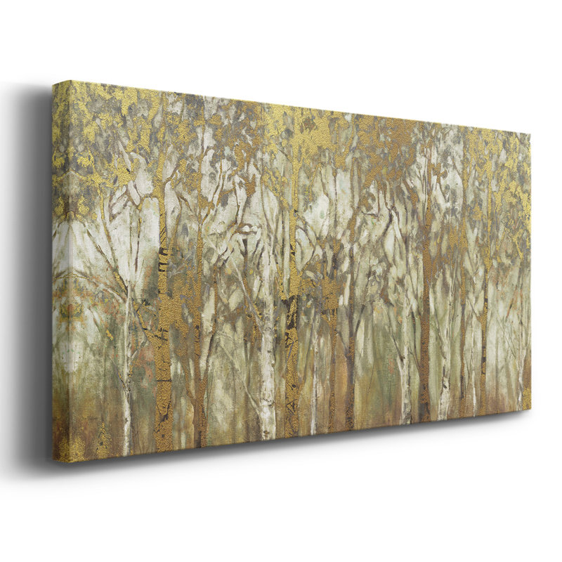 Birch Grove - Toile tendue avec châssis encadré - Prêt à accrocher, H 21 po x l 41 po, Doré