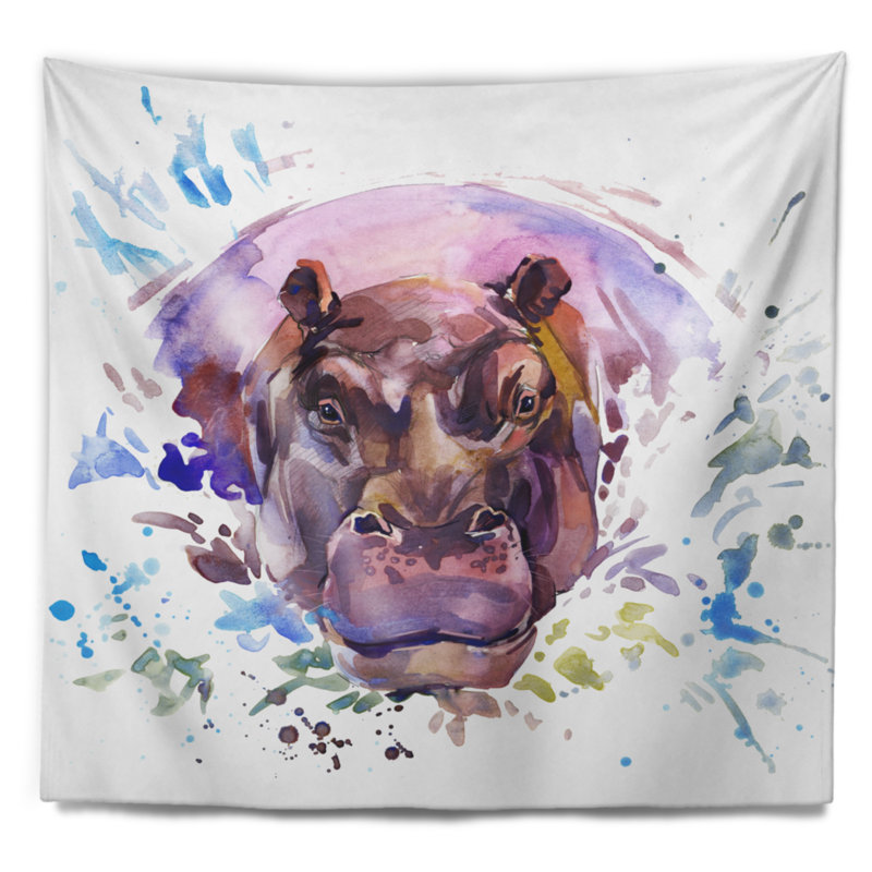 Tapisserie aquarelle hippopotame Animal, H 50 po x l 60 po