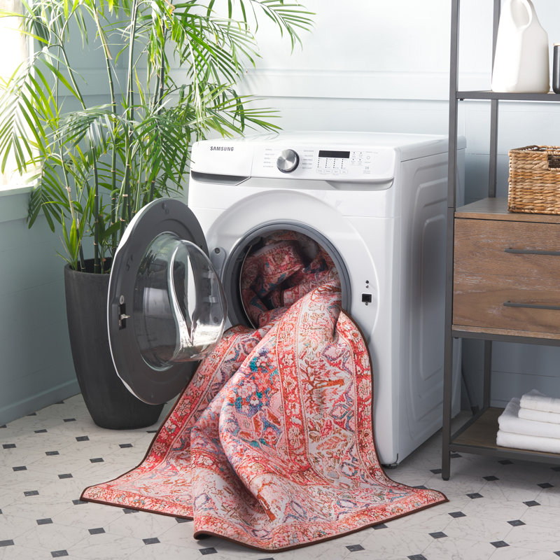 Tucson Oasis Washable Rug Non-Slip Area Rug in Pink & Beige, Rectangle 152 x 244 cm