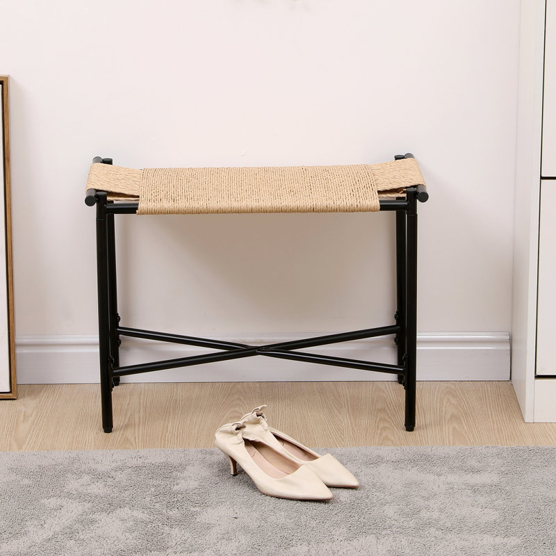 Tabouret de coiffeuse: corde de papier tissée à la main. Structure en métal, capacité de 220 lb. Pour le salon, le vestibule. 24,15 po x 11,73 po x 17,7 po Option de siège polyvalente. Assemblage facile. Style naturel. Repose-pieds en corde Appel.