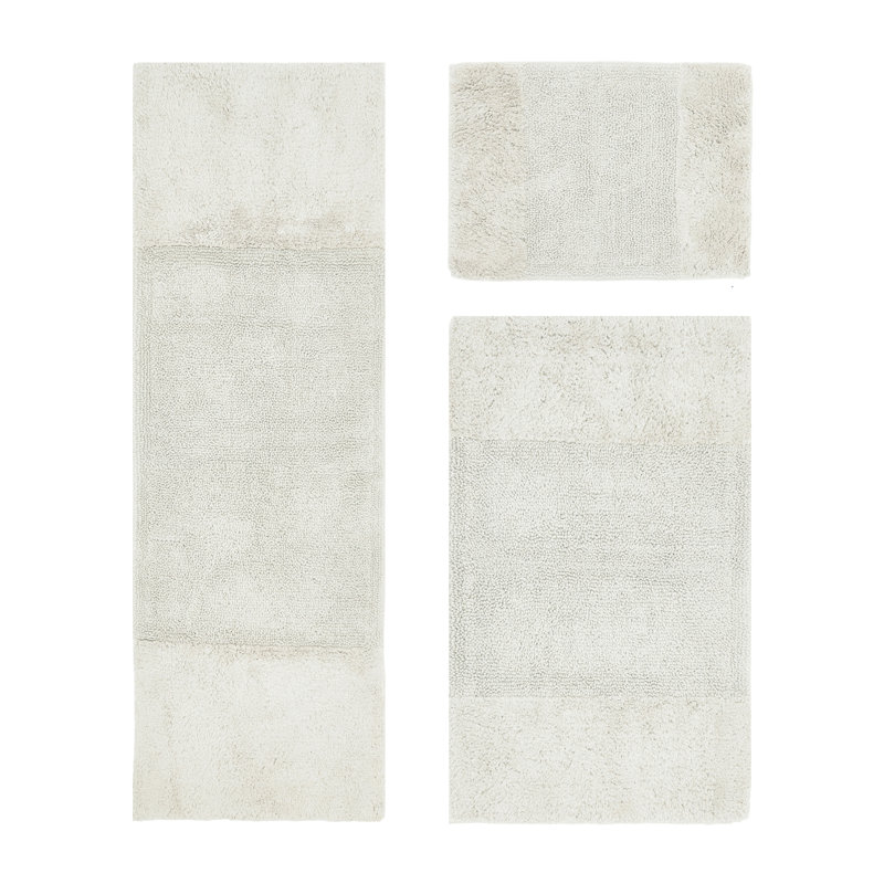 Merkle Premium 100% Cotton 2155 GSM 3-Piece Bath Rug Set, OEKO-TEX® Certified, Non-Slip Spray Latex Backing, Plush Tufted, Super Absorbent, Machine Washable Bathroom Rugs for Bathroom, Shower & Tub, Ivory
