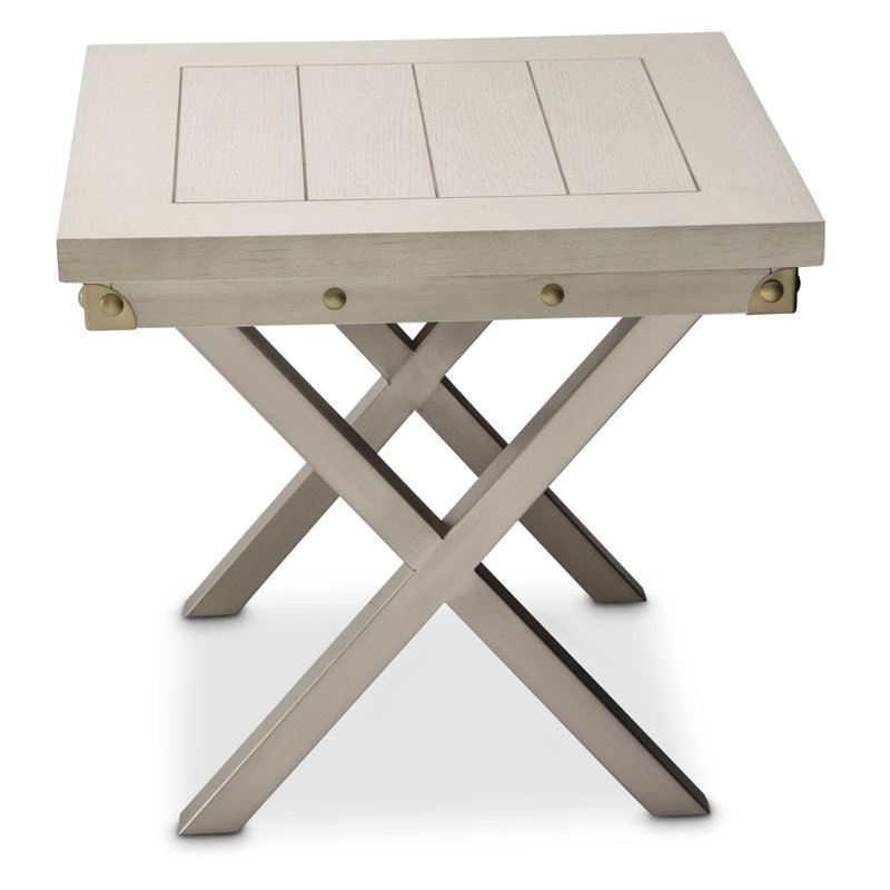 Vanilla White Wood and Metal Square End Table