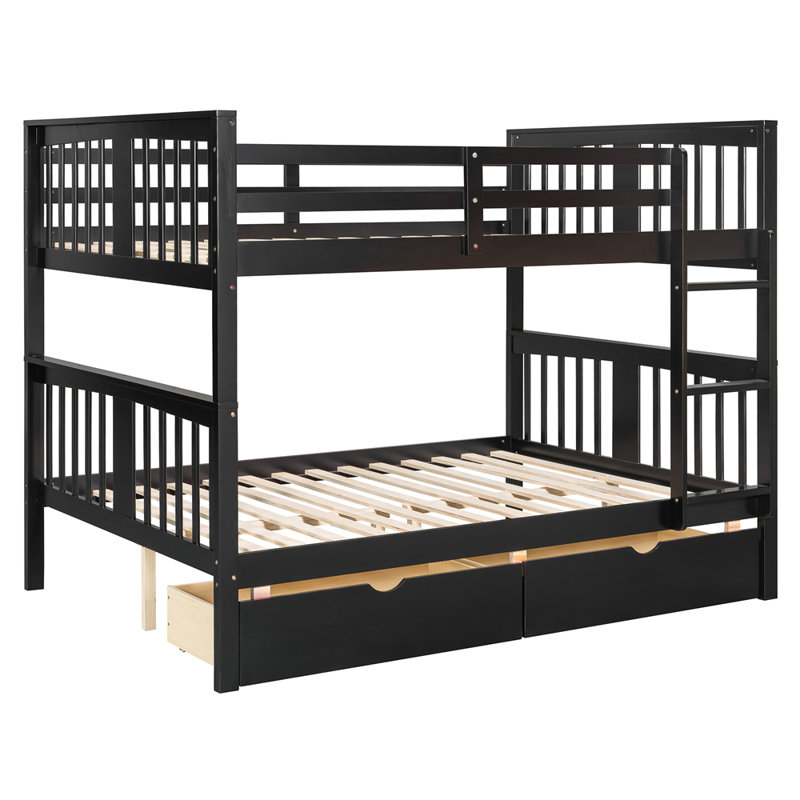 Lit superposé double sur double avec tiroirs et échelle pour chambre à coucher, Espresso