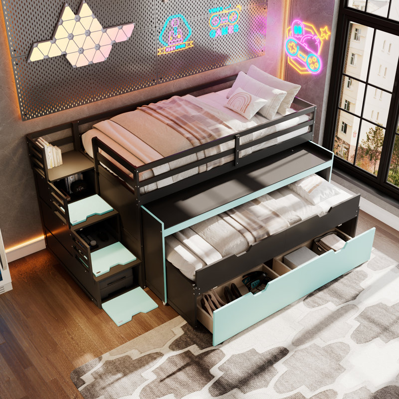 Lits multifonctionnels avec rangement, loft moderne en bois aggloméré pour petites pièces