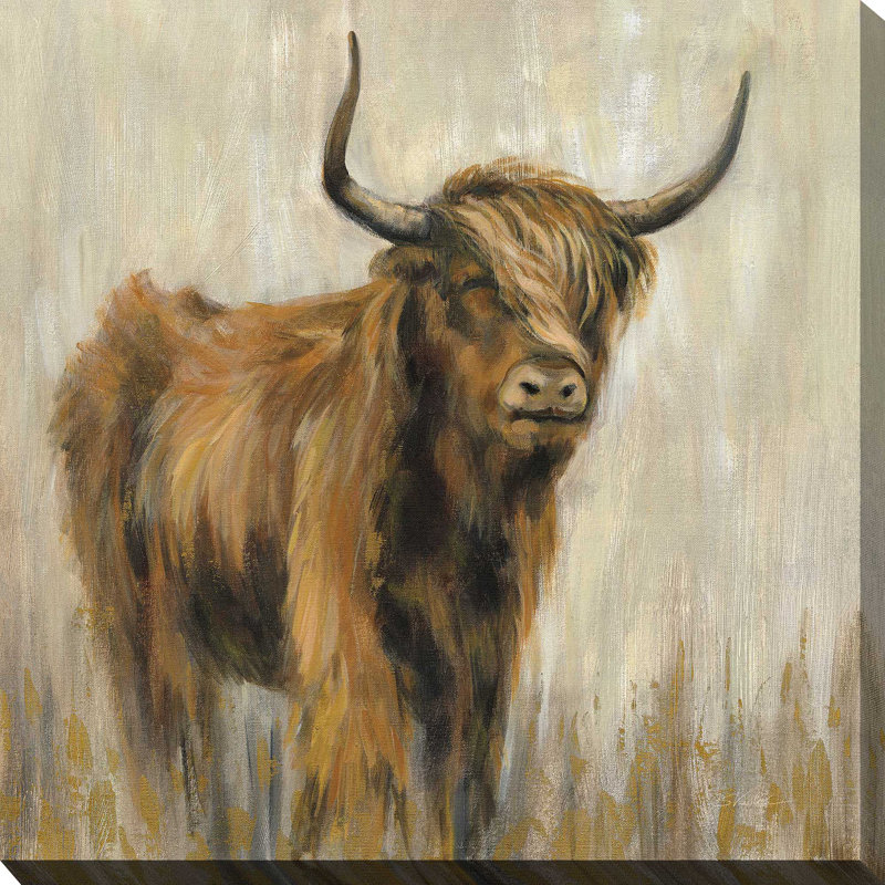 Highland Mountain Cow - peinture, Toile tendue, H 18 po x l 18 po x P 1 po