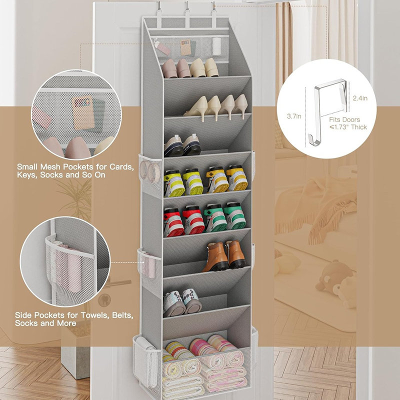 Over The Door Shoe Organizer, Hanging Closet Shoe Storage With Large Deep Pockets, Fits 16–24 Pairs Of Sneakers, Sandals, Boots, Gray