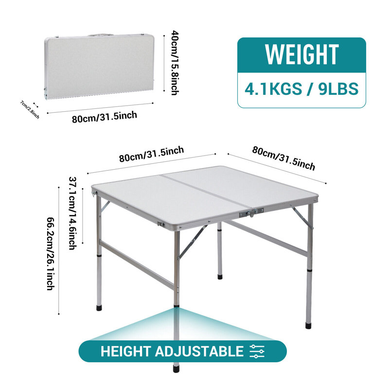 Table de camping pliante Rabess, H 26,1 po x L 31,5 po x l 31,5 po