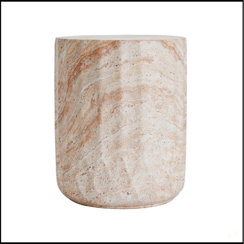 Table d'appoint en béton d'extérieur / d'intérieur légère, table d'appoint en finition travertin cylindrique pour une utilisation polyvalente